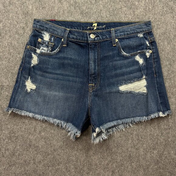 7 For All Mankind High Waist Vintage Fray Hem Shorts Women's Size 31 Distressed - Picture 1 of 10